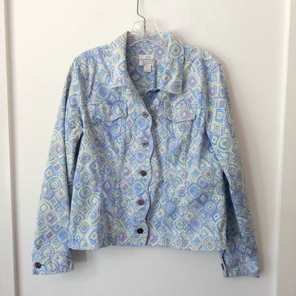 Y2K‎ Pastel Geometric Jacket Womens L Dopamine Art Teacher Granny Retro Colorful